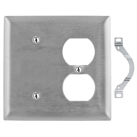 Hubbell Wiring Device-Kellems Wallplates and Boxes, Metallic Plates, 2- Gang, 1) Blank 1) Duplex Opening, Standard Size, Stainless Steel SS148